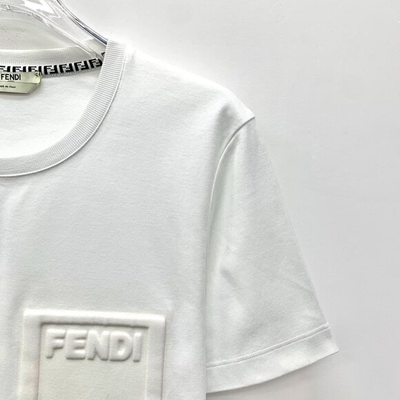 Fendi White Cotton Logo Pocket T-Shirt M Round Neck Short Sleeve Made In Italy 1 - Picture 8 of 8